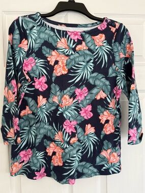 Charter Club Floral Cotton Tee in Navy, Pink & Green